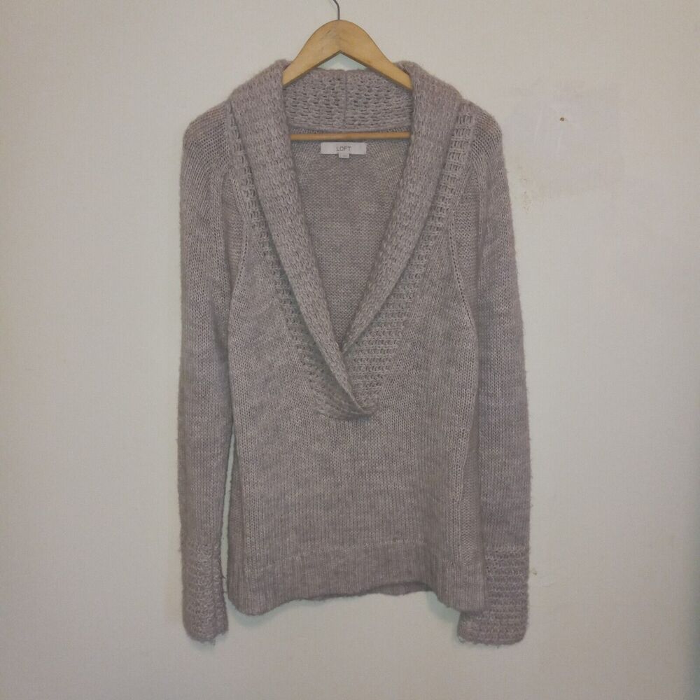 Ann Taylor Loft Shawl Collar Knit Sweater-Large-Alpaca & Wool Blend-Tan